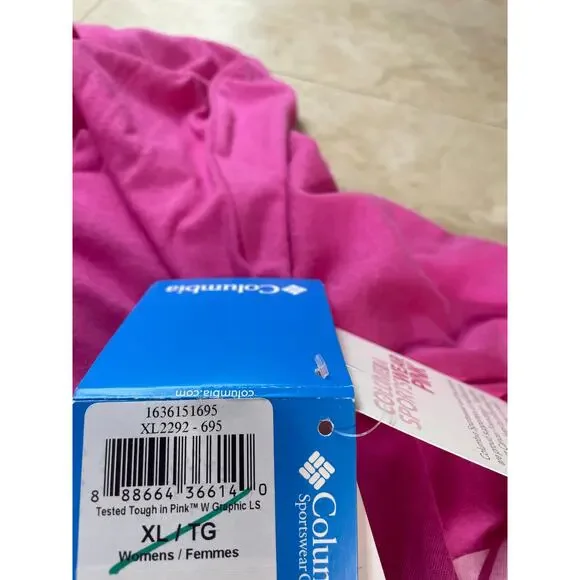 Columbia Tee Shirt Tested Tough XL Pink Long Sleeve NWT Breast Cancer Ribbon - Picture 8 of 10